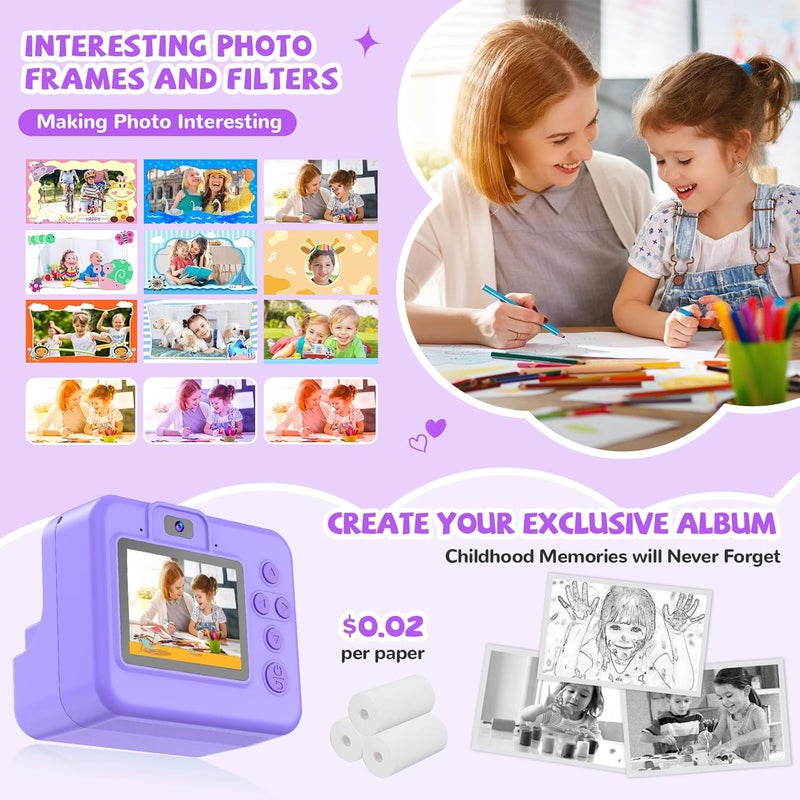 Yosfeng Instant Print Camera for Kids - Christmas Birthday Girls Gifts for Age 3 4 5 6 7 8 9 10 Year Old, 2.4 Inch Screen Kids Instant Camera, Toddler Camera Toys for Age 3-12 with 32 GB SD Card - Image 4